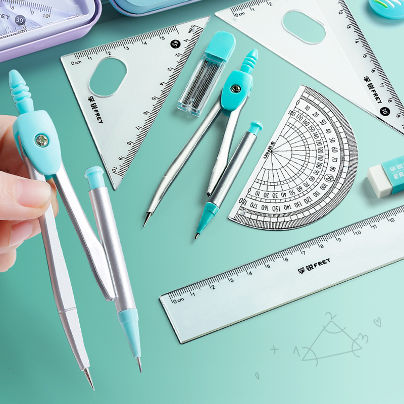Math Geometry Set With Compass - 7 szt. Zestaw kompasów ze stali