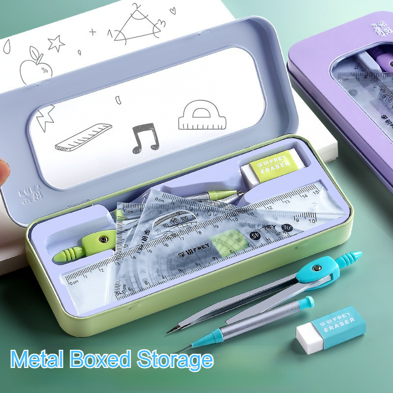 Math Geometry Set With Compass - 7 szt. Zestaw linijek matematycznych Student